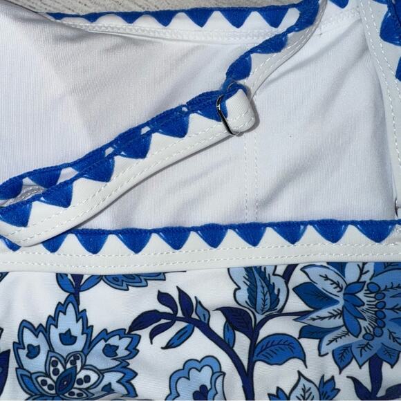 Herseas NEW Blue & White Floral 2 Piece Bikini Set Scoop Neck High Waist Large - Picture 10 of 10